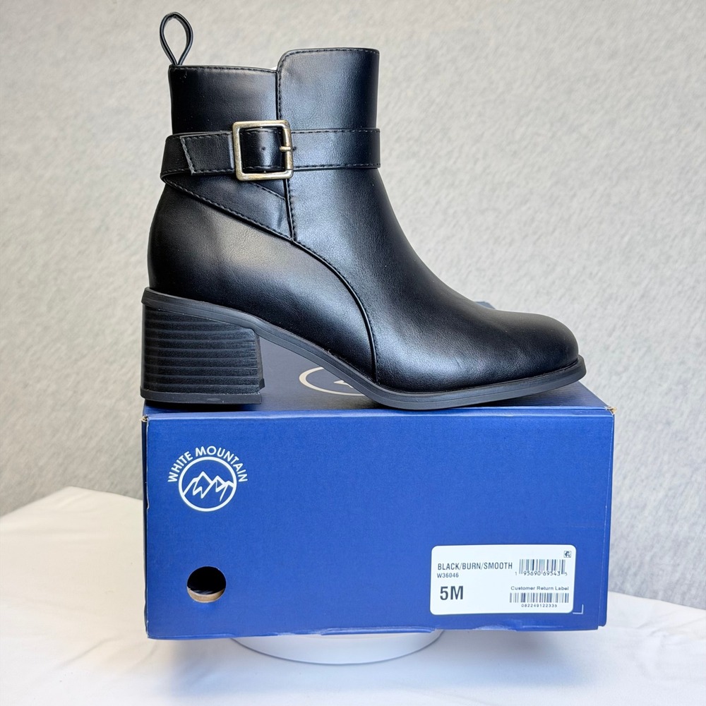 White Mountain Narrows Black Smooth Ankle Boots W36046 Womens Size 5M